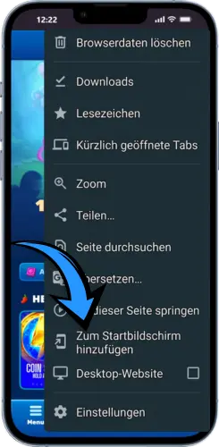 Razor Shark App Android Browser Menü öffnen