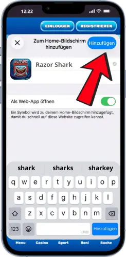 Razor Shark App Shortcut auf iPhone bestätigen